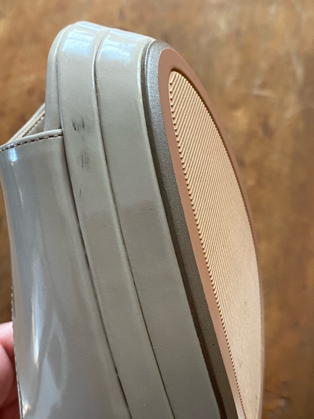 Nine West Taupe Patent Peep-Toe Slingback Heels - Picture 10 of 15